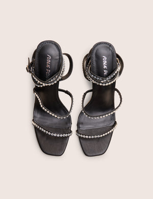 Ultra Chic Black Diamante Strappy Square Toe Slim Block Illusion Heel