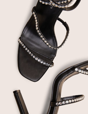 Ultra Chic Black Diamante Strappy Square Toe Slim Block Illusion Heel