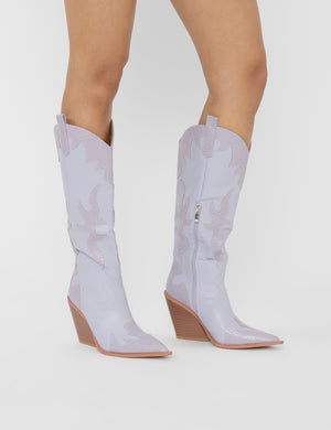 Underwood Lilac Snake Western Cowboy Block Heel Knee High Boots