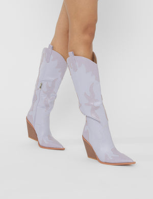 Underwood Lilac Snake Western Cowboy Block Heel Knee High Boots