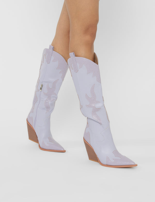 Underwood Lilac Snake Western Cowboy Block Heel Knee High Boots
