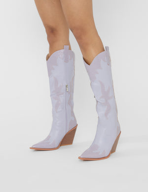 Underwood Lilac Snake Western Cowboy Block Heel Knee High Boots