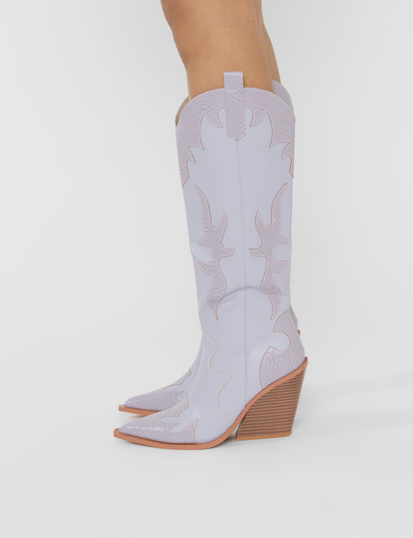 Underwood Lilac Snake Western Cowboy Block Heel Knee High Boots