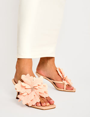 Varley Peach 3-D Flower Mule Mid Heels