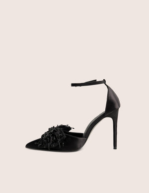 Verde Black Ankle Strap Bow Detail High Heels