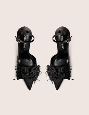 Verde Black Ankle Strap Bow Detail High Heels