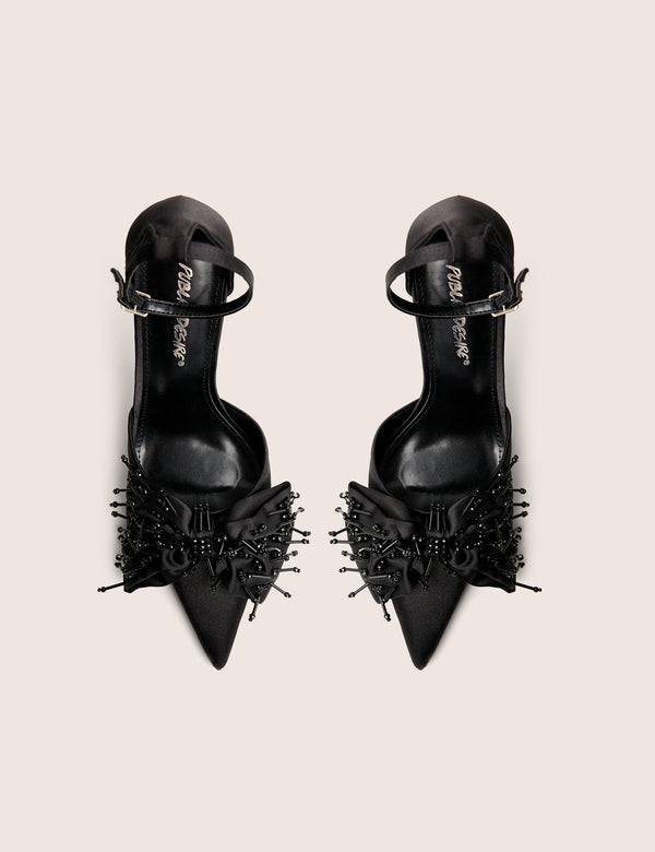 Verde Black Ankle Strap Bow Detail High Heels