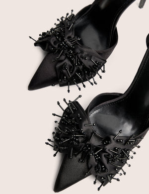 Verde Black Ankle Strap Bow Detail High Heels