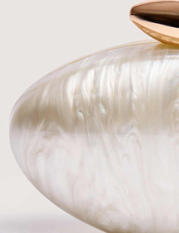 Violet Cream Marble Oval Clutch Bag Cream