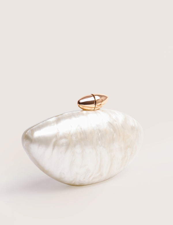 Violet Cream Marble Oval Clutch Bag Cream
