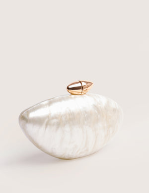 Violet Cream Marble Oval Clutch Bag Cream