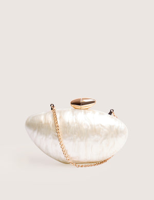 Violet Cream Marble Oval Clutch Bag Cream