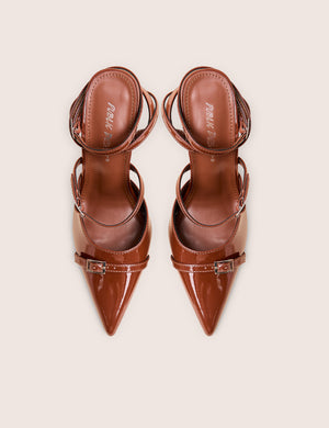 Viper Chocolate Three Strap Buckle Detail Court Heels