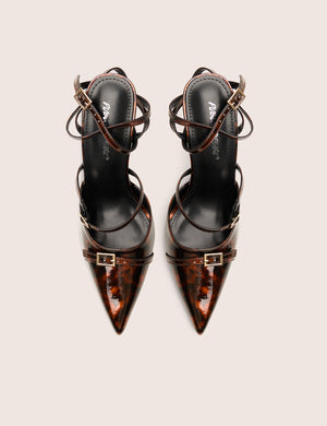 Viper Tortoise Print Three Strap Buckle Detail Court Heels