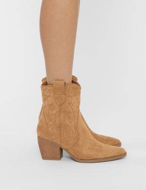 Wild West Tan Suedette Western Cowboy Low Ankle Boots