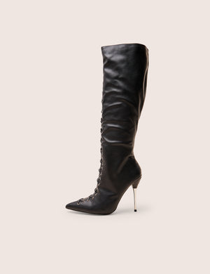 Witchcraft Black Lace Up Knee High Boots