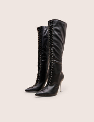 Witchcraft Black Lace Up Knee High Boots