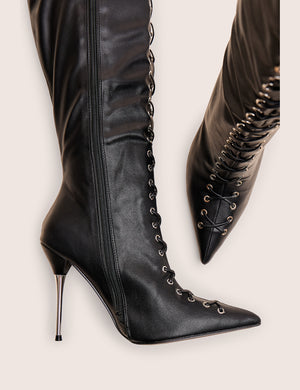 Witchcraft Black Lace Up Knee High Boots