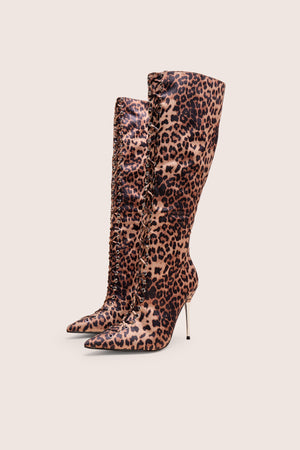 Witchcraft Leopard Lace Up Knee High Boots