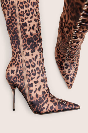 Witchcraft Leopard Lace Up Knee High Boots