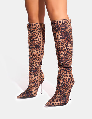Witchcraft Leopard Lace Up Knee High Boots Public Desire