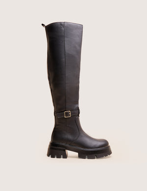 Zelda Black Pocket and Zip Detail Over the Knee Boots