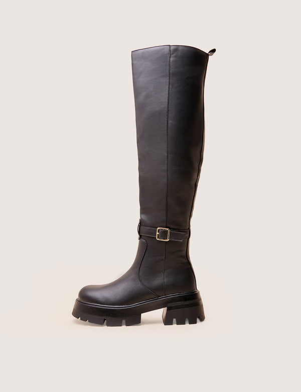 Zelda Black Pocket and Zip Detail Over the Knee Boots