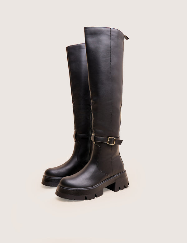 Zelda Black Pocket and Zip Detail Over the Knee Boots