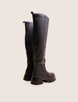 Zelda Black Pocket and Zip Detail Over the Knee Boots