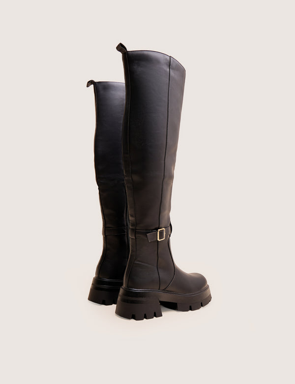 Zelda Black Pocket and Zip Detail Over the Knee Boots