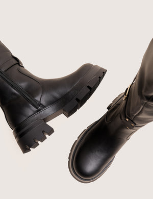 Zelda Black Pocket and Zip Detail Over the Knee Boots