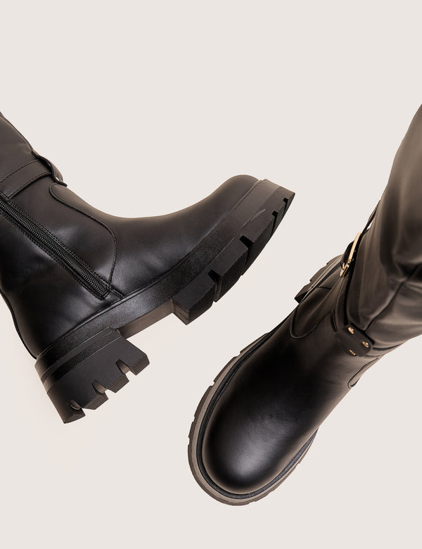 Zelda Black Pocket and Zip Detail Over the Knee Boots