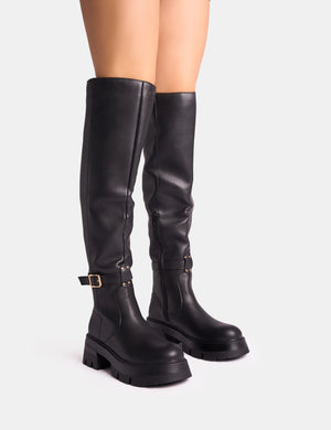 Zelda Black Pocket and Zip Detail Over the Knee Boots Public Desire