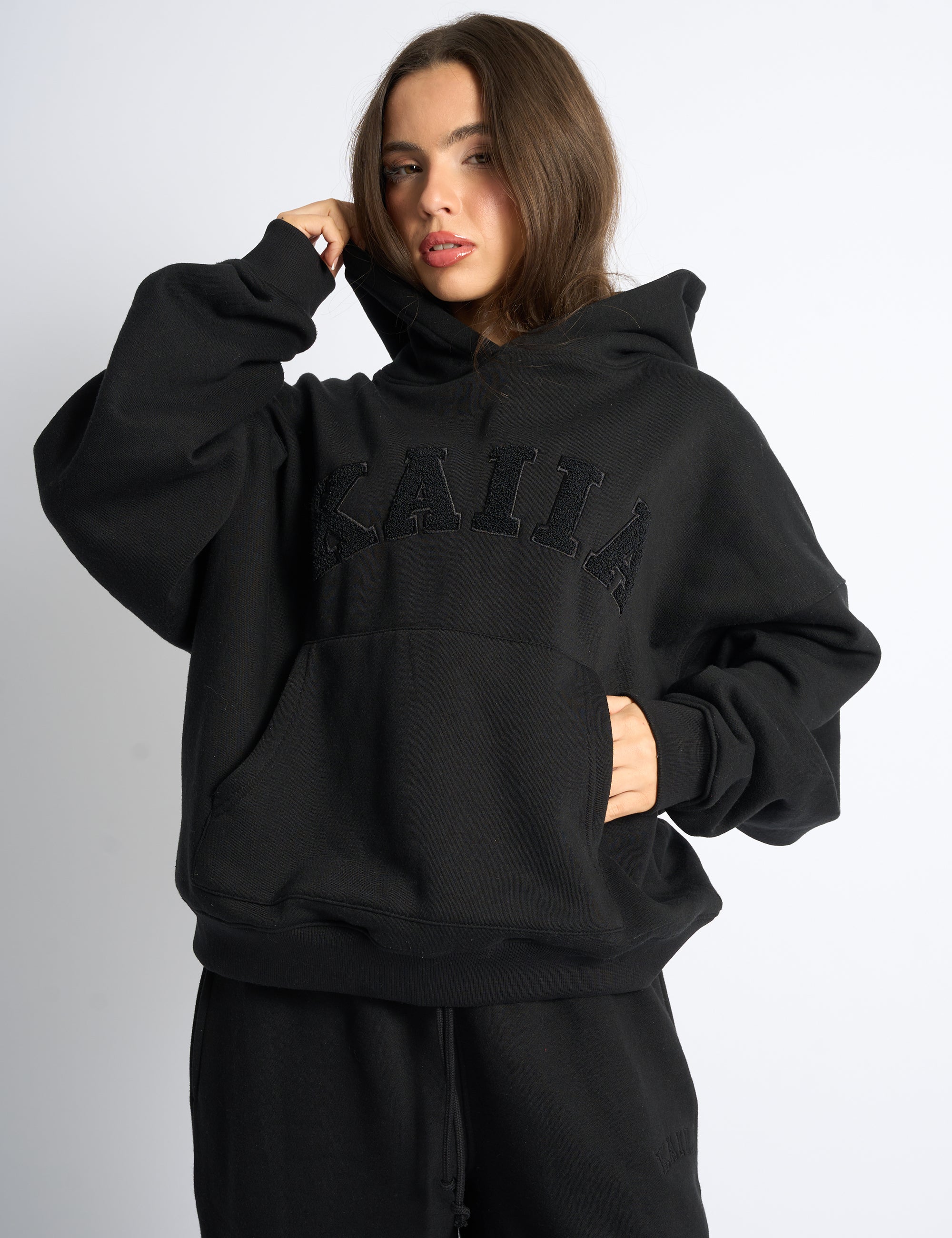 Kaiia Slogan Oversized Hoodie Black Public Desire
