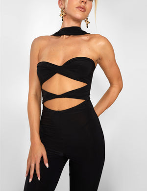 Kaiia Slinky Choker Cut Out Jumpsuit in Black