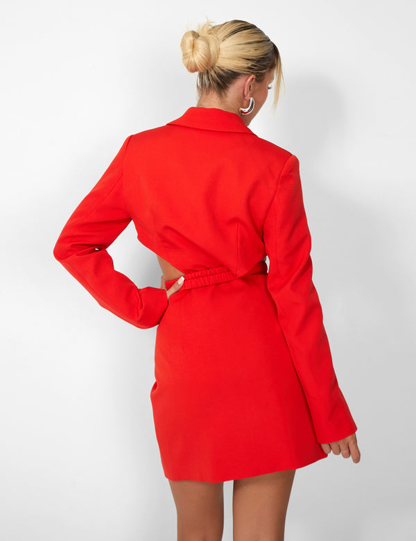 Kaiia Wrap Waist Mini Blazer Dress in Red