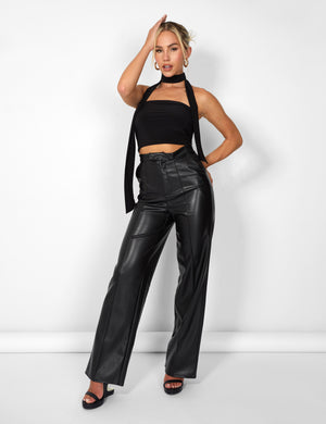 Kaiia Slinky Bandeau Top With Skinny Scarf in Black