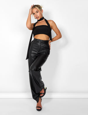 Kaiia Slinky Bandeau Top With Skinny Scarf in Black