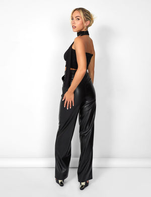 Kaiia Slinky Bandeau Top With Skinny Scarf in Black