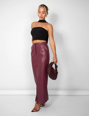 Kaiia Leather Look Maxi Skirt in Burgundy