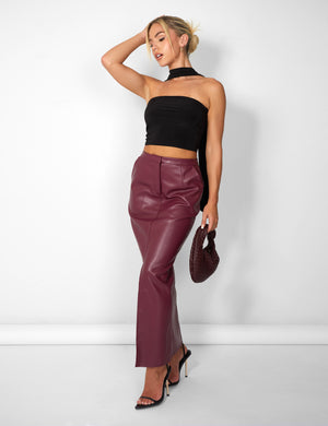 Kaiia Leather Look Maxi Skirt in Burgundy