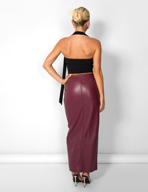 Kaiia Leather Look Maxi Skirt in Burgundy