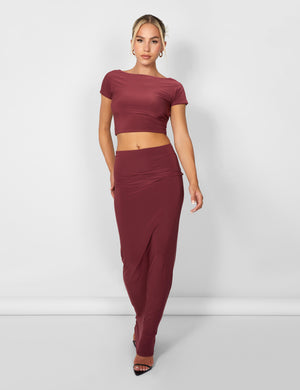 Kaiia Slinky Low Back Top Co-ord in Burgundy