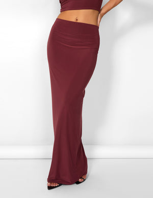 Kaiia Slinky Column Maxi Skirt Co-ord in Burgundy