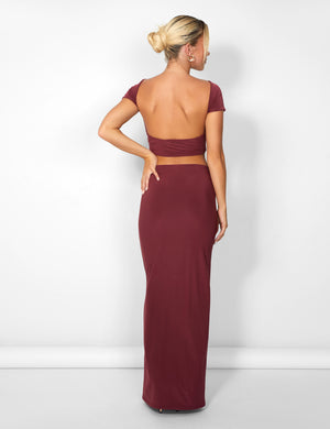 Kaiia Slinky Low Back Top Co-ord in Burgundy