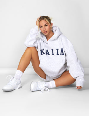 Kaiia Oversized Logo Hoodie In Grey Marl