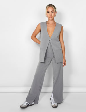 Kaiia Tailored Button Detail Longline Top Co-ord in Grey