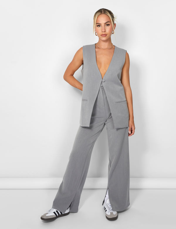 Kaiia Tailored Button Detail Longline Top Co-ord in Grey
