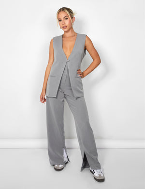 Kaiia Tailored Button Detail Longline Top Co-ord in Grey