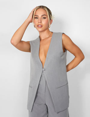 Kaiia Tailored Button Detail Longline Top Co-ord in Grey